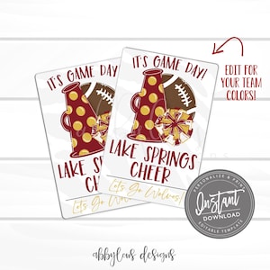 Etiquetas de boa sorte EDITÁVEIS para torcida/dança, etiquetas de futebol do dia do jogo, lembrancinhas personalizadas de boa sorte, cartão de boa sorte personalizado, ACESSO INSTANTÂNEO