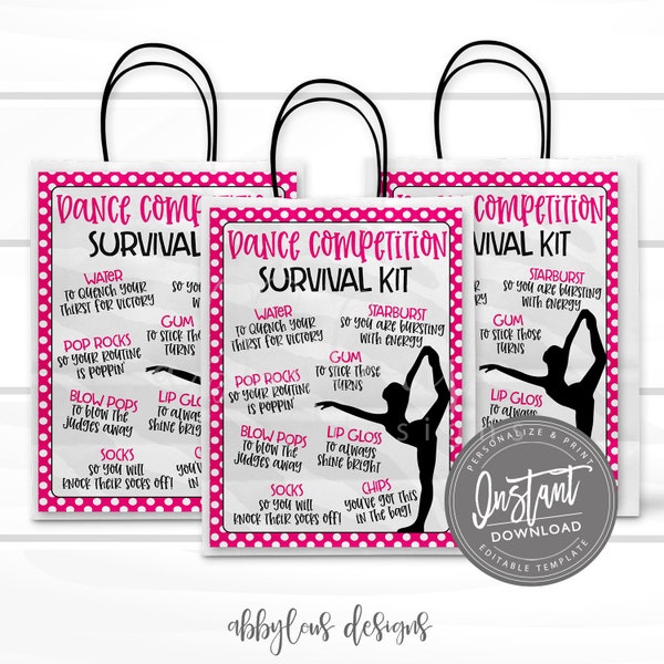 EDITABLE Dance Competition Survival Kit Printable, Gift Bag Idea, Printable Dance Team Gift Idea, Personalized Dance Flyer, INSTANT ACCESS