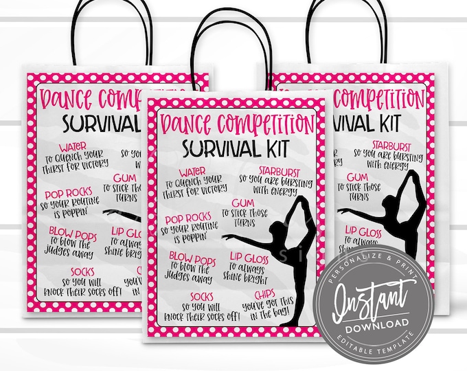 EDITABLE Dance Survival Kit Printable, Gift Bag Printable, Printable ...