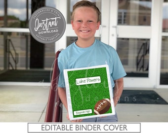 EDITABLE Binder Cover, Football Themed Binder Cover, Back to School, School Binder, ANY NAME, Any Subject, Editable File, Digital Template,