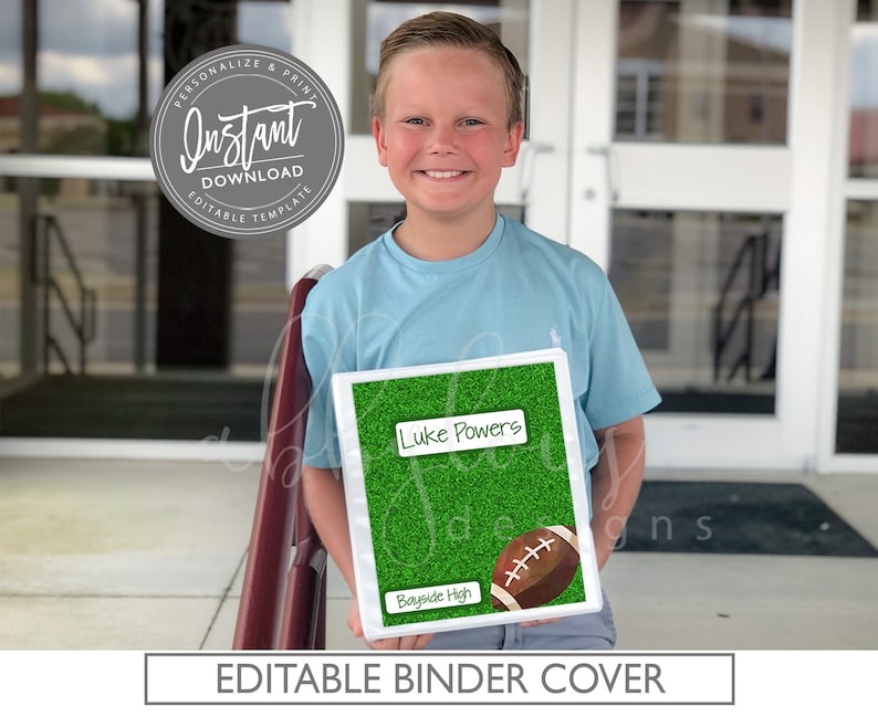 School Binder Digital Template, Editable File Football Themed Binder Cover ANY NAME Any Subject Back to School EDITABLE Binder Cover