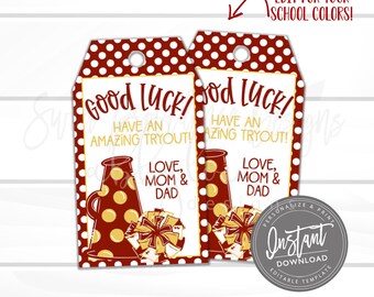 EDITABLE Cheer Good Luck Tags, Printable Cheer Team Favor Tags, Personalized Gift Tag, Personalized Good Luck Tag, INSTANT ACCESS
