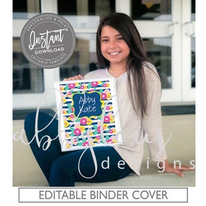 EDITABLE Binder Cover, Floral Binder Cover, Back to School, School Binder, ANY NAME, Any Subject, Editable File, Digital Template,