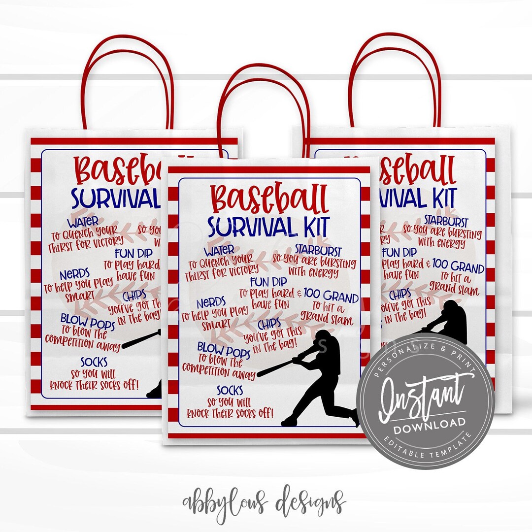EDITABLE Baseball Survival Kit Printable, Gift Bag Printable, Printable Baseball Flyer, Team