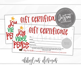 Editable Gift Certificate, Holiday Printable Gift Voucher, Editable Christmas Holiday Gift Certificate Template, Voucher, Instant Download