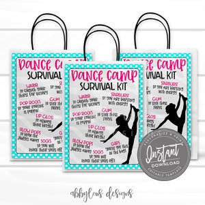 EDITABLE Dance Camp Survival Kit Imprimible, Idea de Bolsa de Regalo, Idea de Regalo de Equipo de Campamento de Baile Imprimible, Folleto de Baile Personalizado, ACCESO INSTANTÁNEO