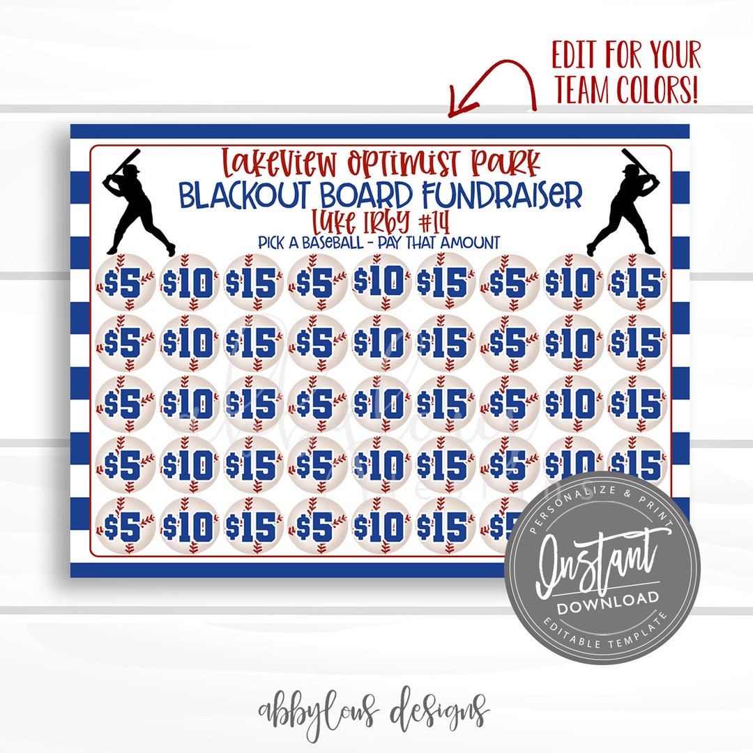 EDITABLE Baseball Blackout Fundraiser Printable, Baseball Fundraiser, Fundraiser, Editable