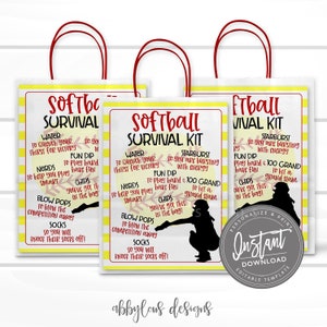 EDITABLE Softball Survival Kit Printable, Gift Bag Printable, Printable Softball Flyer, Team Gift Idea, Personalized Flyer, INSTANT ACCESS