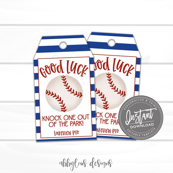 EDITABLE Baseball Good Luck Tags Printable Baseball Favor - Etsy