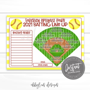 EDITABLE Softball Batting Order Printable, Batting Line Up, Ball Roster, Editable Softball Field Positions, Editable File, Digital Template,