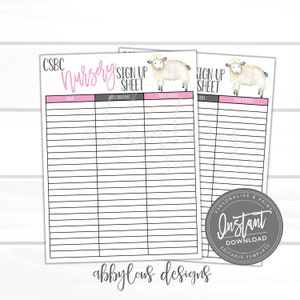 EDITABLE Nursery Volunteer Printable, Church Nursery Sign up Sheet, Editable Volunteer, Any Class, EditableFile, DigitalFile, INSTANT ACCESS