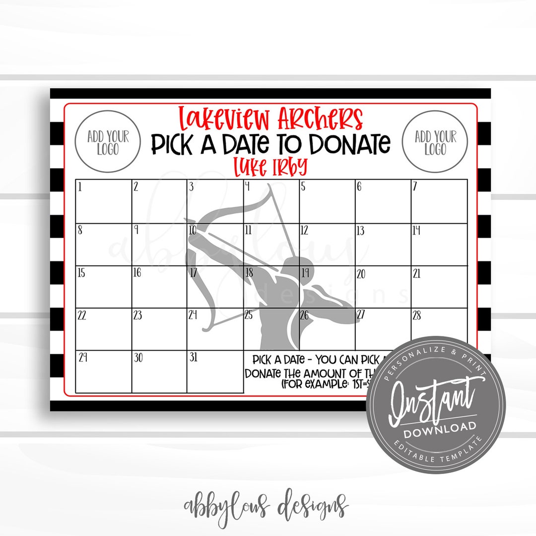 EDITABLE Archery Pick a Date to Donate Printable, Archery Fundraiser