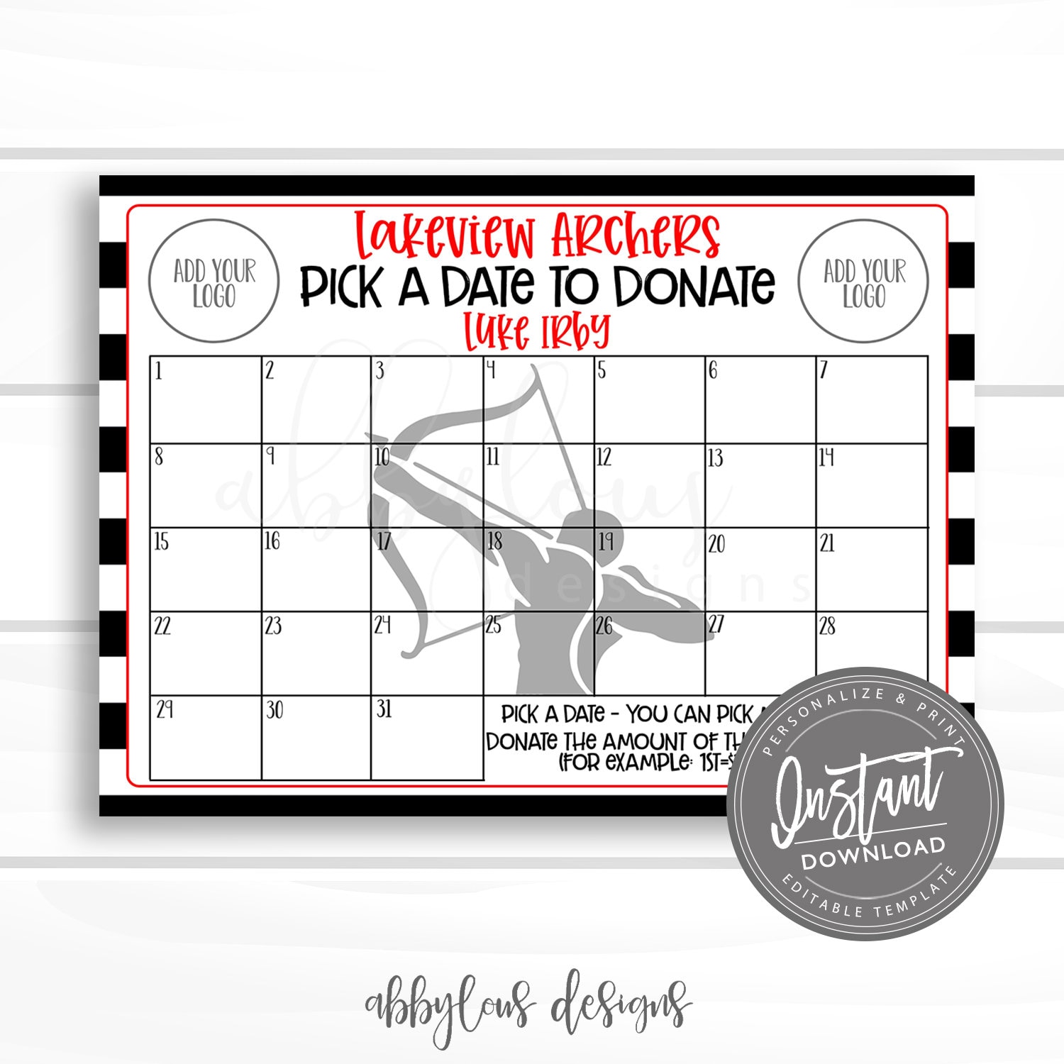 EDITABLE Archery Pick a Date to Donate Printable, Archery Fundraiser ...