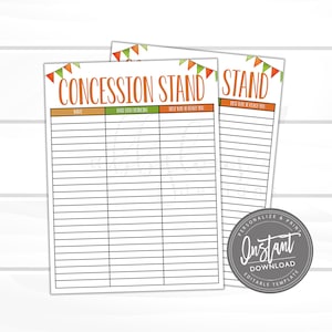 EDITABLE Concession Stand Volunteer Printable, PTO/PTA Sign up Sheet, Editable Volunteer, Cookout Volunteer, Instant File, Digital Template,