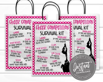 EDITIERBARE Cheer-Wettkampf-Survival-Kit druckbar, Geschenktüten-Idee, druckbare Cheer-Team-Geschenkidee, personalisierter Cheer-Flyer, SOFORTIGER ZUGANG