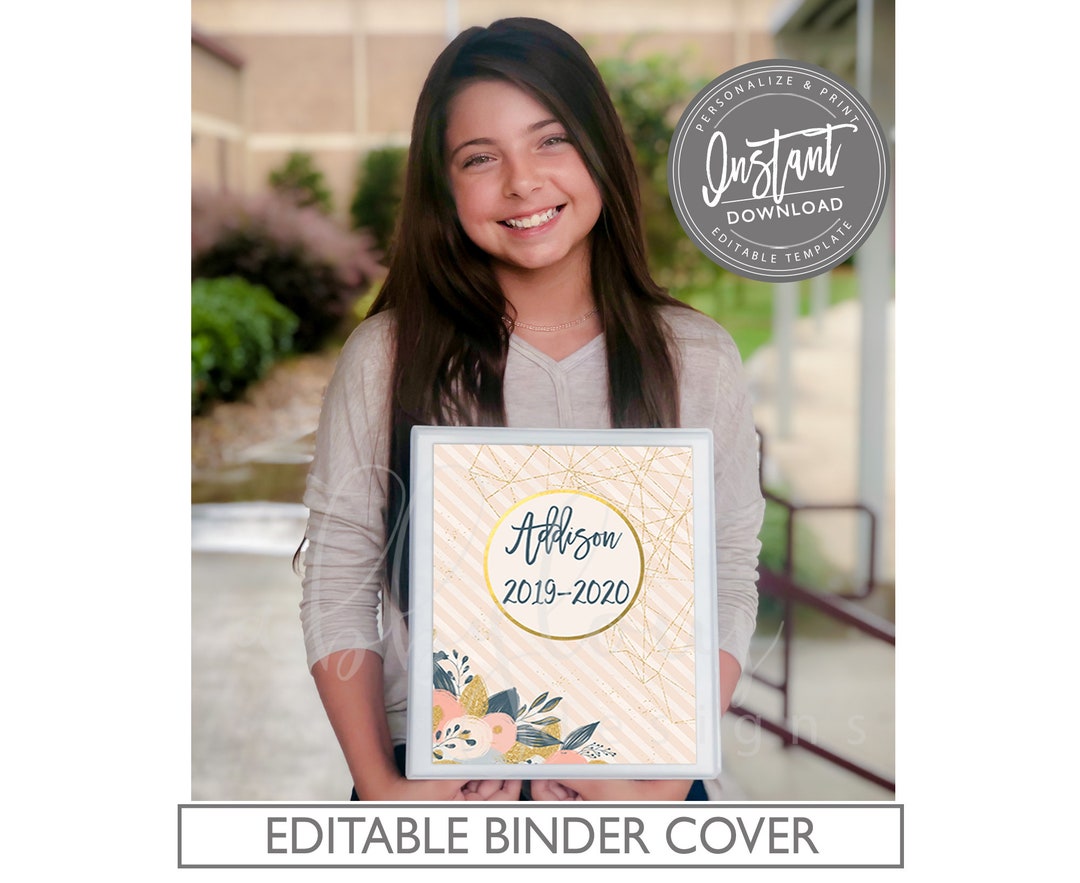 EDITABLE Planner Cover, Gold Floral Binder Cover, Planner Cover, School ...