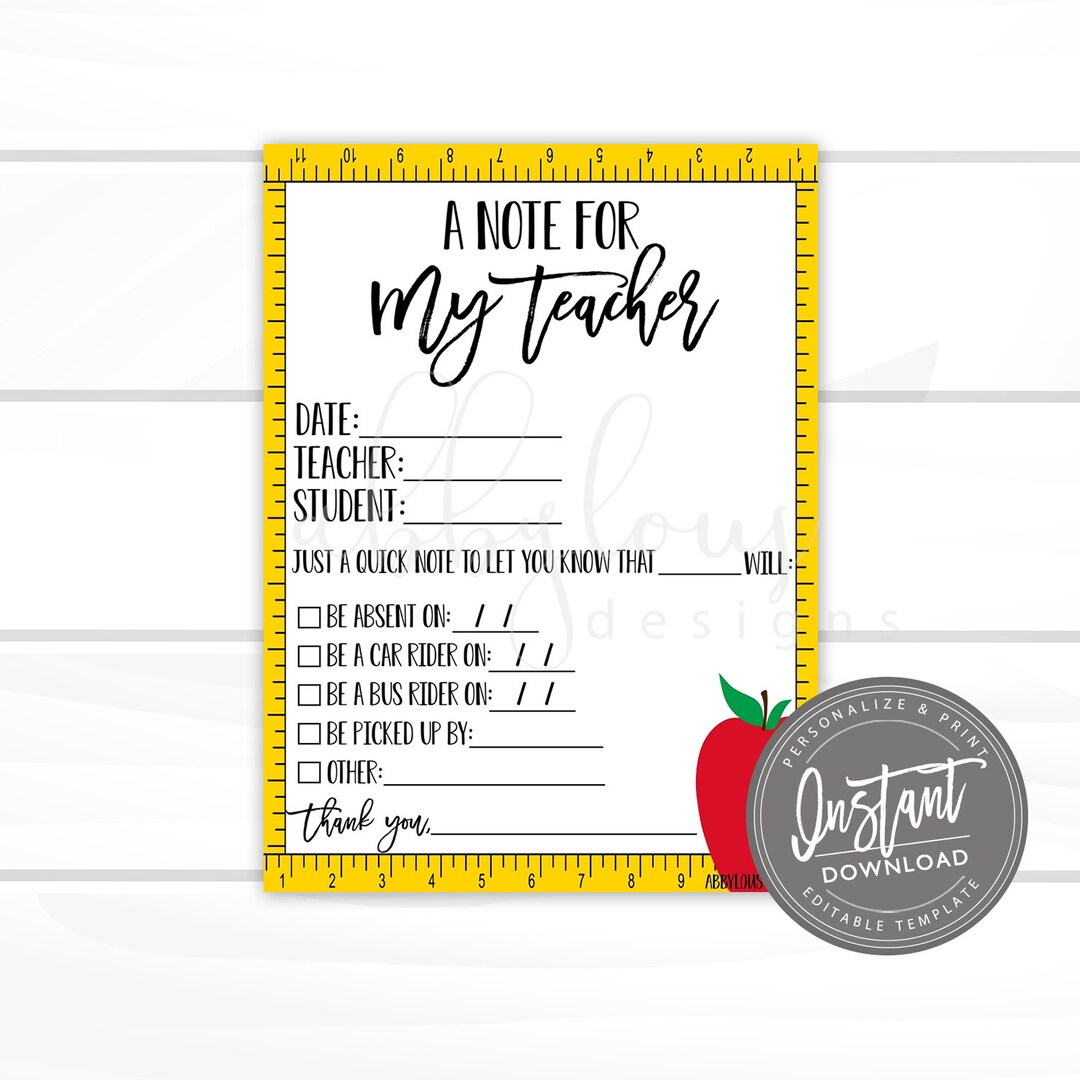 EDITABLE Note For The Teacher Printable Teacher Notes Teacher 