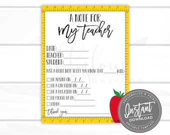 EDITABLE Note for the Teacher Printable, Teacher Notes, Teacher information, Note From Home, Any Class, Editable File, Digital Template,
