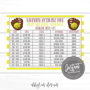 EDITABLE Softball Game Schedule Printable, Practice Schedule, Summer Ball Schedule, Editable Schedule, Editable File, Digital Template,