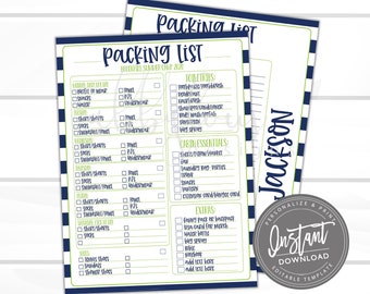 EDITABLE Summer Camp Packing Checklist, Personalized Summer Camp List, Summer Camp Packing List Template, Edit Now, INSTANT ACCESS