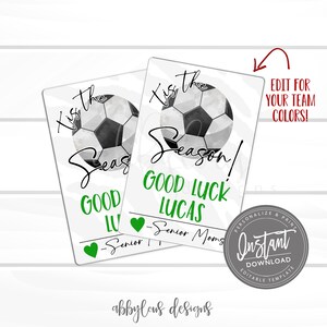 Tag di buona fortuna calcio modificabili, tag di calcio stampabili, favori di buona fortuna personalizzati, carta di buona fortuna personalizzata, ACCESSO IMMEDIATO