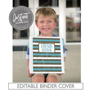 EDITABLE Binder Cover, Stripe Binder Cover, Back to School, School Binder, ANY NAME, Any Subject, Editable File, Digital Template,