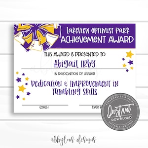 BEWERKBAAR Cheer Award Certificaat Afdrukbaar, Cheerleader Award, Cheerleader Prestatie, Bewerkbare Award, Bewerkbaar Bestand, Digitaal Sjabloon,