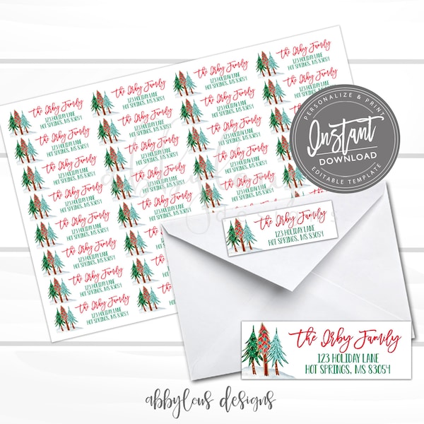 EDITABLE Address Label Printable, Christmas Card Address Labels, Editable Label Template, Editable File, Digital Template, Instant Access