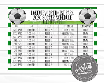 EDITABLE Soccer Game Schedule Printable, Practice Schedule, Summer Ball Schedule, Editable Schedule, Editable File, Digital Template,
