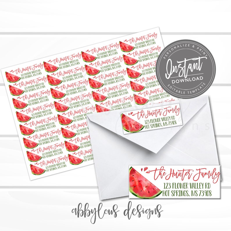 EDITABLE Address Label Printable Watermelon Address Labels Etsy