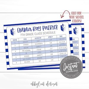 EDITABLE Class Schedule Printable, School Schedule, High School, College Schedule, School Logo, Editable File, Digital Template, EDIT NOW