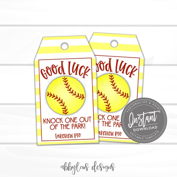 EDITABLE Softball Good Luck Tags, Printable Softball Favor Tags, Personalized Softball Gift Tag, Personalized Good Luck Tag, INSTANT ACCESS