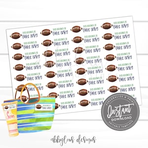 Personalized NameTags, Editable Football, Boys Sports Bag Tags, This Belongs to NameTag, Editable Label Template, Editable, Instant Access