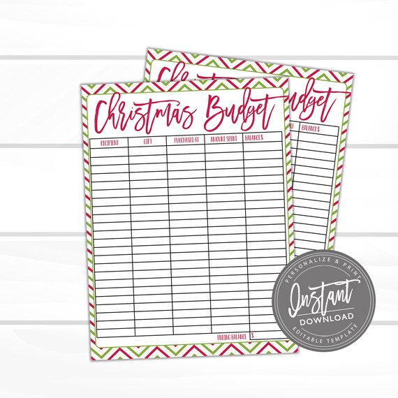 EDITABLE Christmas Budget Printable Christmas Gift Tracker | Etsy