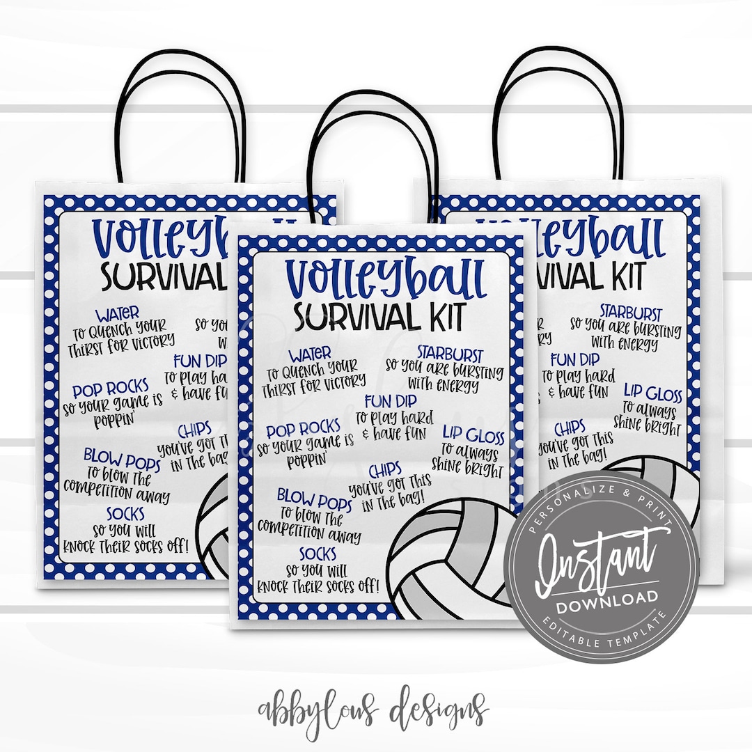 EDITABLE Volleyball Survival Kit Printable, Gift Bag Printable
