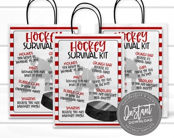 EDITABLE Hockey Survival Kit Printable, Gift Bag Printable, Printable Hockey Flyer, Team Gift Idea, Personalized Hockey Flyer,INSTANT ACCESS