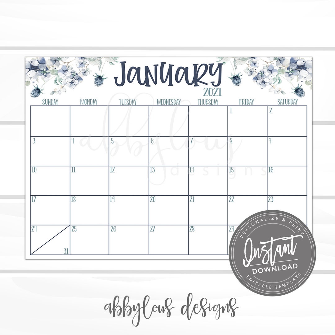 EDITABLE January Calendar, Printable Desk Calendar, Editable Daily ...