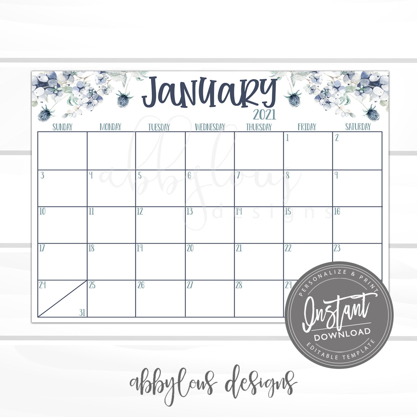 Editable January Calendar