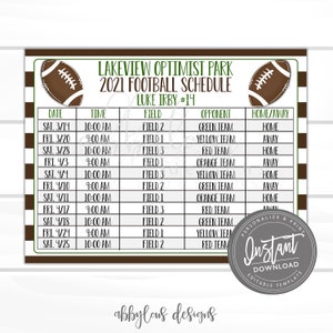 EDITABLE Football Game Schedule Printable, Practice Schedule, Summer Ball Schedule, Editable Schedule, Editable File, Digital Template,