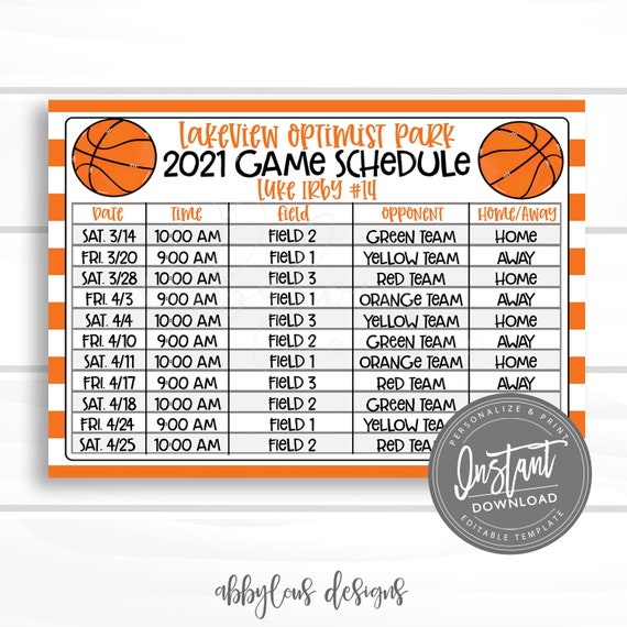 EDITABLE Basketball Game Schedule Printable Practice Etsy