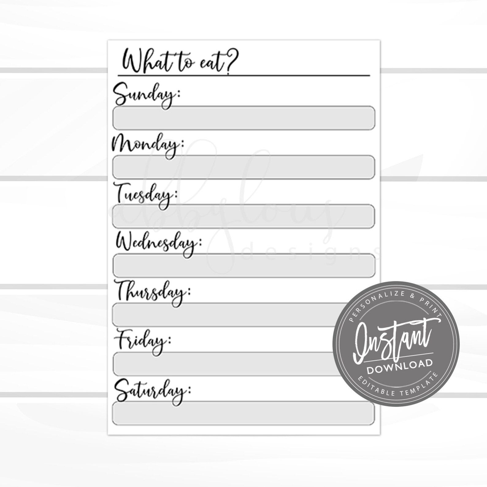 EDITABLE Meal Plan Printable Weekly Meal Planner Printable Etsy