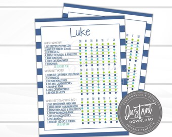 May include: A printable chore chart for a child named Luke. The chart is divided into days of the week and has a list of chores for each day. The chart is designed with a blue and green color scheme.