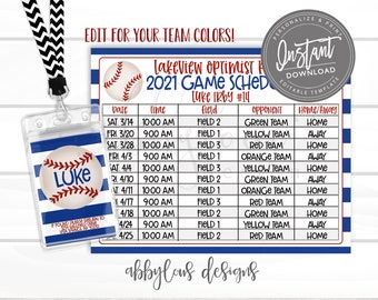 EDITABLE Baseball Game Schedule Printable, Practice Schedule, Summer Ball Schedule, Team Bag Tag, Baseball Bundle, Editable File, EDIT NOW