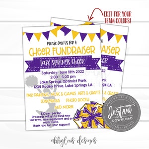EDITABLE Cheer Fundraiser Flyer, Cheerleading Fundraiser, Printable PTA/PTO Flyer, Editable Fundraiser, Editable File, Digital Template,