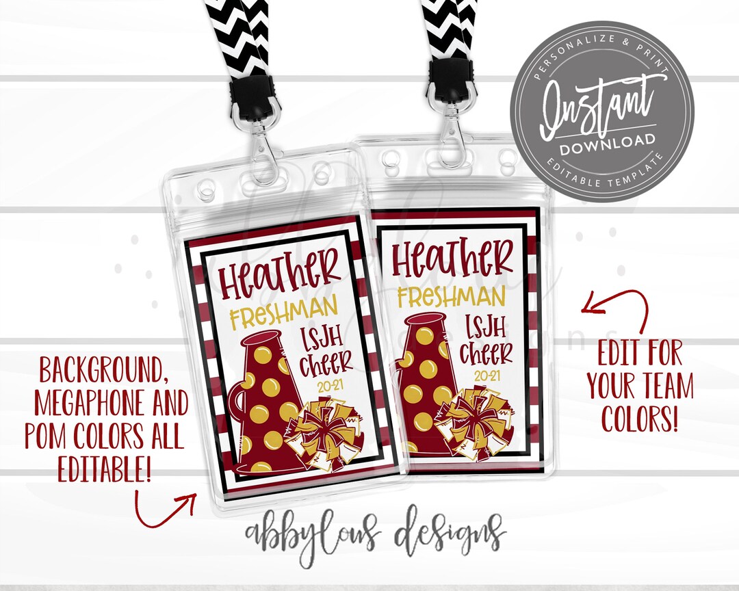 EDITABLE Cheer Bag Tags, Printable Cheerleader Backpack Tags