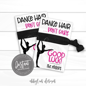 Etiquetas de corbata de baile EDITABLES, etiquetas de banda de pelo de baile imprimibles, favores personalizados de corbata para el cabello, tarjeta de corbata de cabello personalizada, acceso instantáneo