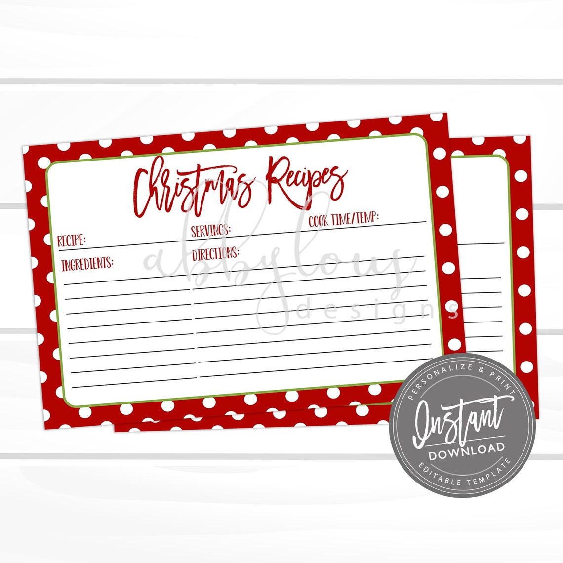 EDITABLE Christmas Recipe Card Printable Christmas Recipes | Etsy