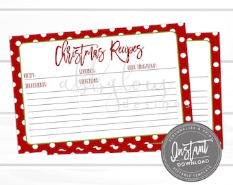 Christmas Recipe Card Printable PDF - Etsy