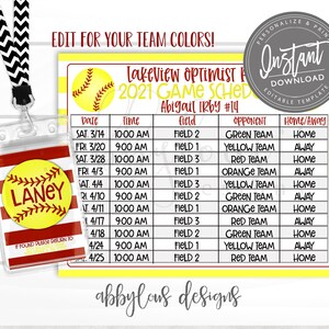 EDITABLE Softball Game Schedule Printable, Practice Schedule, Summer Ball Schedule, Team Bag Tag, Softball Bundle, Editable File, EDIT NOW