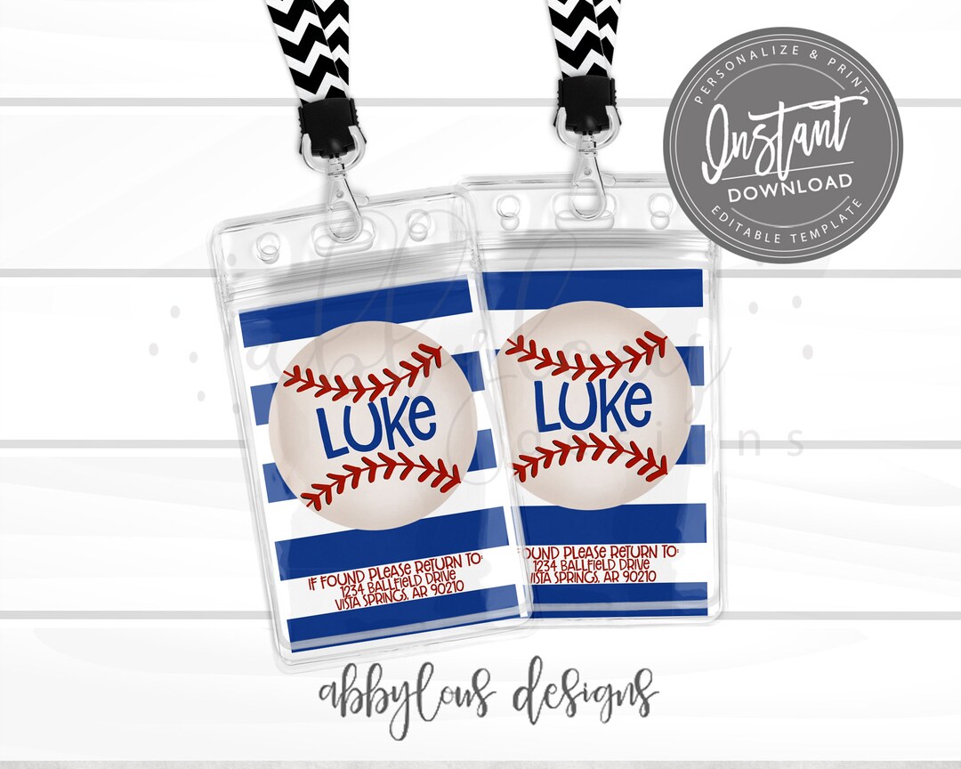 EDITABLE Baseball Luggage Bag Tags, Printable Backpack Tags